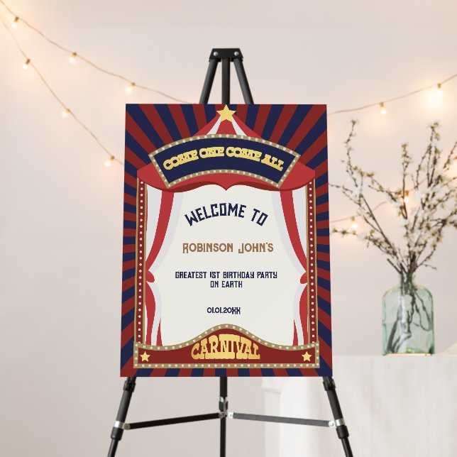 Blue and Red Retro Carnival birthday Welcome Sign (In Situ (Stand))