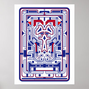 BLue and Red Retro Futurist Abstract Poster