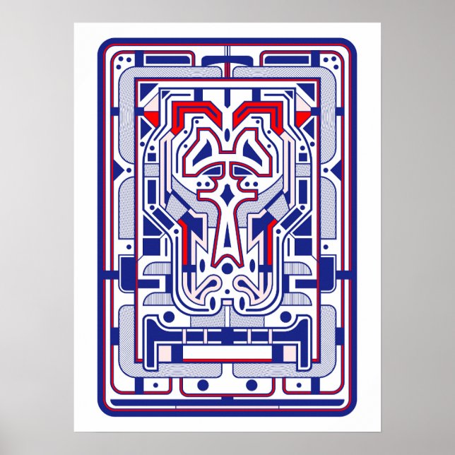 BLue and Red Retro Futurist Abstract Poster (Front)