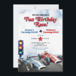 Blue and Red Retro Racing Cars Siblings Birthday Invitation<br><div class="desc">EDITABLE Blue and Red Retro Racing Cars Siblings Birthday Invitation
Elegant Two Birthday One Race Track Race Car Joint Birthday
Blue and Red siblings or brother birthday party
Vintage double retro racing cars birthday</div>