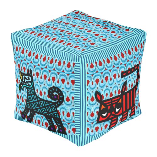 Blue and Red Ribbon Candy with Tribal Pets Pouf
