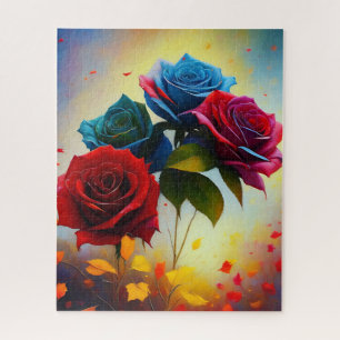Blue And Red Roses, Jigsaw Puzzle