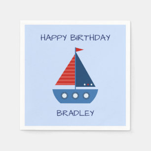 Blue and Red Sailboat Birthday Napkins