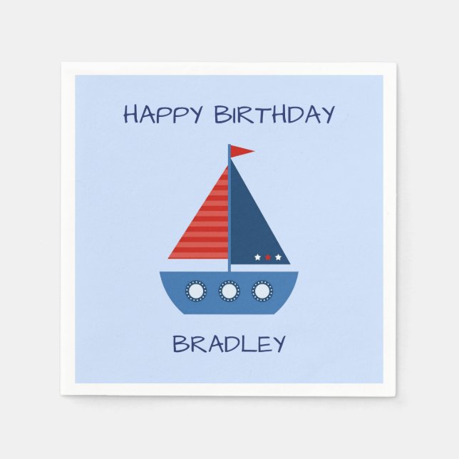 Blue and Red Sailboat Birthday Napkins (Front)
