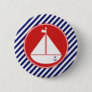 Blue and Red Sailboat Button