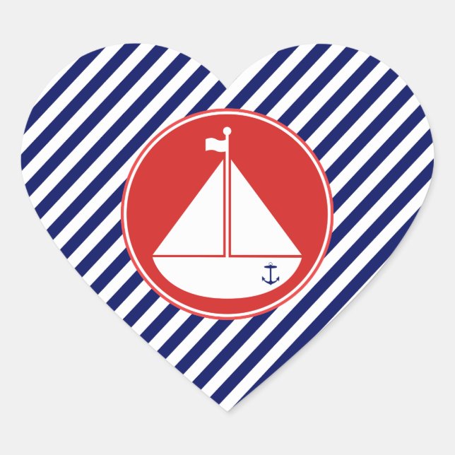 Blue and Red Sailboat Heart Sticker (Front)