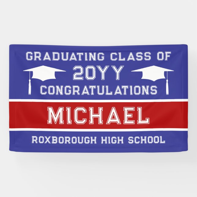 Blue and Red School Colors Graduation Banner (Horizontal)