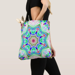 Blue and red shades eight points star kaleidoscope tote bag