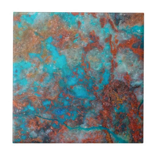 Blue And Red Shattuckite Ceramic Tile