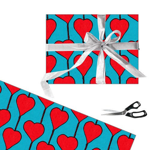 Blue and red simple hearts wrapping paper