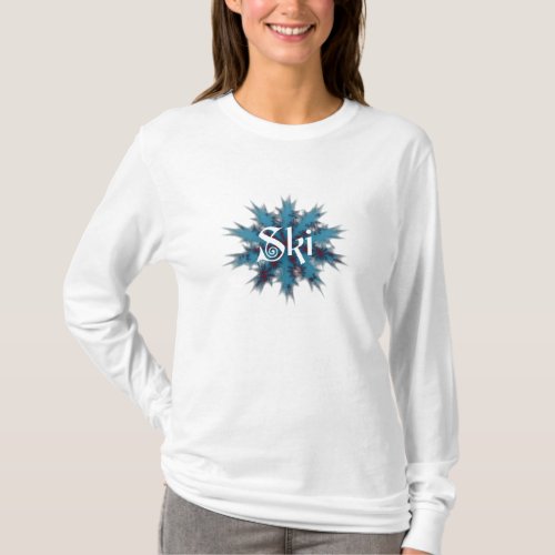 Blue and Red Snowflake Ski T_Shirt