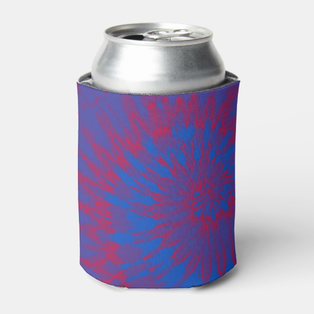 Blue and Red Spiral Tie Dye Can Cooler (Can Front)