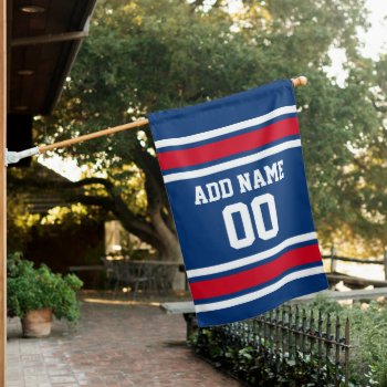 Blue And Red Sports Jersey Custom Name Number House Flag by MyRazzleDazzle at Zazzle