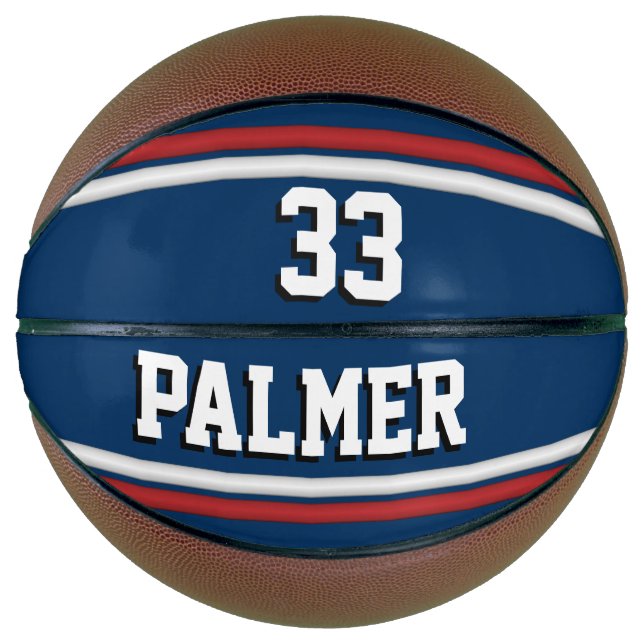 Blue and Red Sports Jersey with Name & Number Basketball (Front)