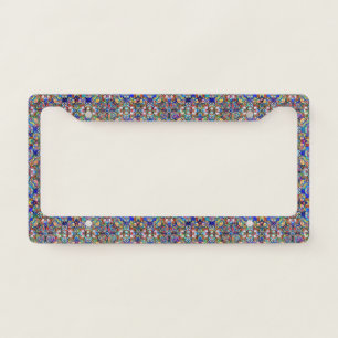 Blue and Red Stained Glass Look Kaleidoscope License Plate Frame