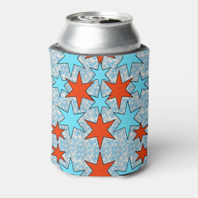 Blue and Red Star Pattern Can Cooler (Can Back)