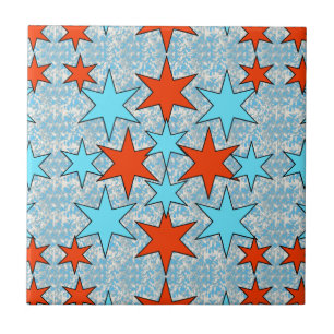 Blue and Red Star Pattern Ceramic Tile