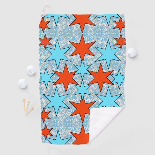 Blue and Red Star Pattern Golf Towel (InSitu)