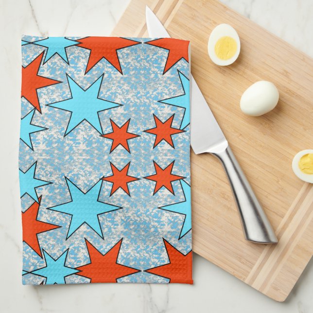 Blue and Red Star Pattern Kitchen Towel (Quarter Fold)