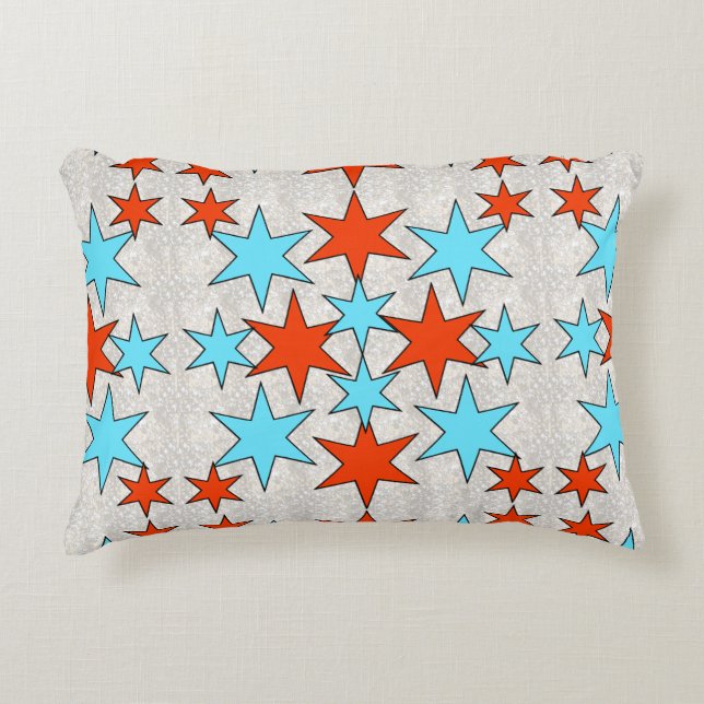 Blue and Red Star Print Decorative Pillow (Front)