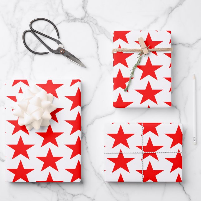 Blue And Red Stars Wrapping Paper Sheets (Front)