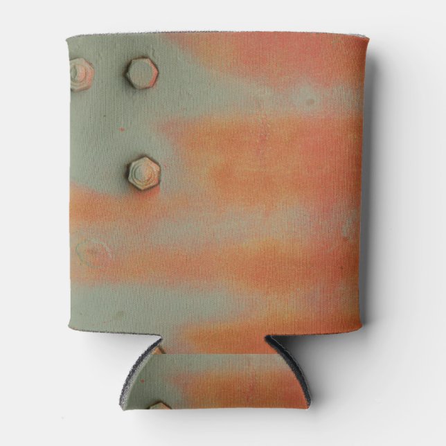 blue and red steel on a can cooler (Front)