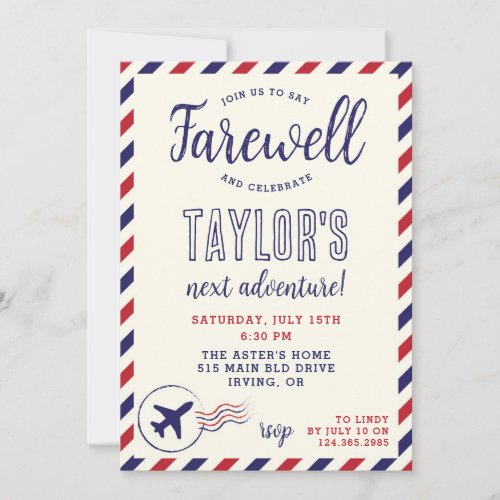 Blue and Red Stripe Farewell Party Invitation