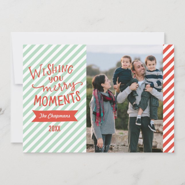 Blue and Red stripes Christmas/Holiday Photo Card (Front)