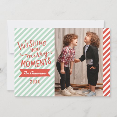 Blue and Red stripes Christmas Holiday Photocard