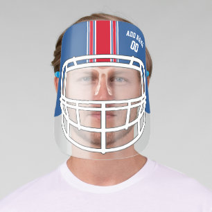 Blue and Red Stripes Football Helmet Custom Name Face Shield