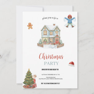 blue and red the christmas in the snow house   invitation