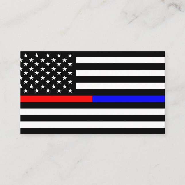 blue and red thin line police firefighters symbol business card (Front)