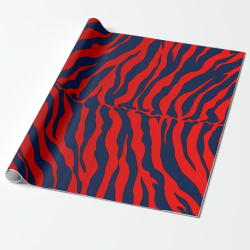 Blue And Red Tiger Stripes Animal Print Wrapping Paper