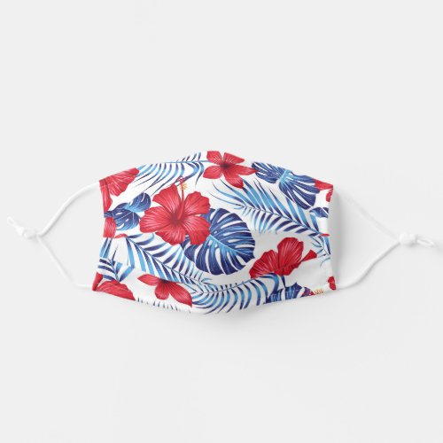 Blue and Red Tropical Flowers Adult Cloth Face Mask