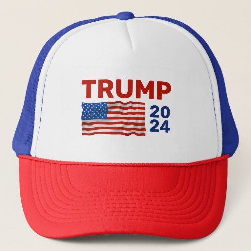 Blue and Red Trump 2024 USA Flag Trucker Hat