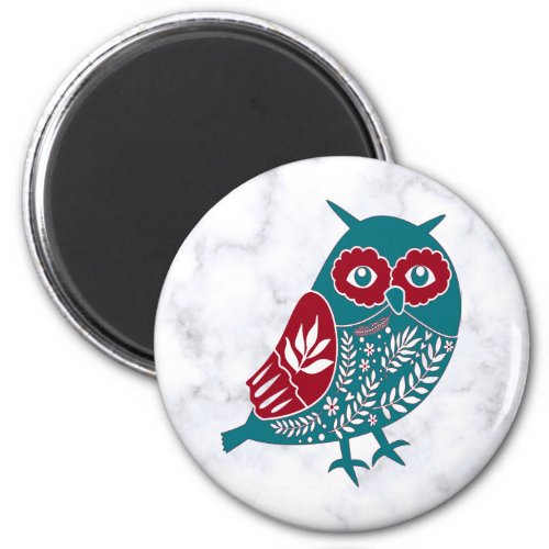 Blue and Red Vintage Bird Nordic Owl  Magnet