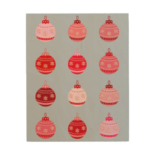 Blue And Red Vintage Ornaments Christmas Wood Wall Art