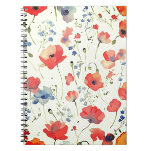Blue and Red Watercolor Flowers Notebook