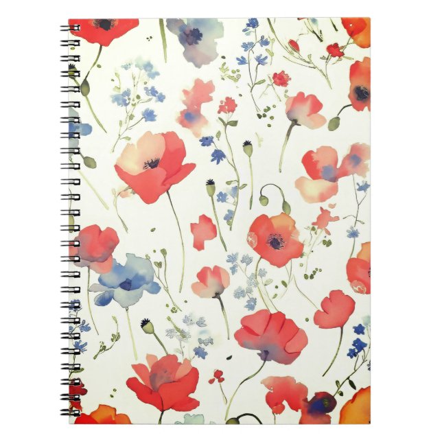 Blue and Red Watercolor Flowers Notebook (Front)