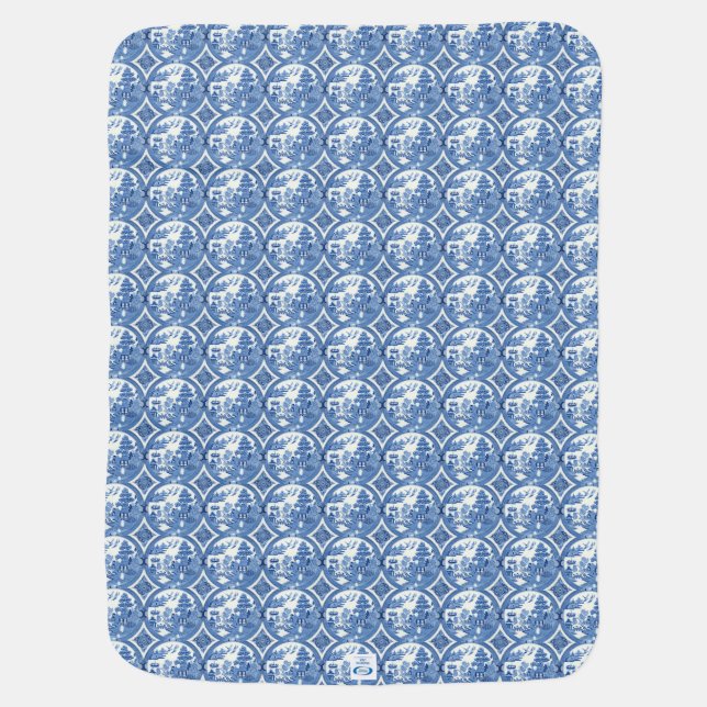 Blue and Red Willow China Pattern  Baby Blanket (Back)