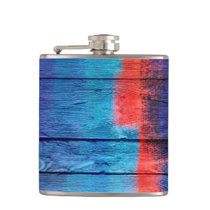 Blue and Red Wood Vintage #2 Hip Flask