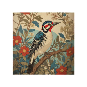 Blue And Red Woodpecker Nature Inspired Bird Wood Wall Art