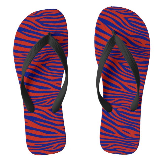 Blue and Red Zebra Flip Flops (Footbed)