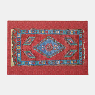 Blue and Rose Antique Turkish Oriental Rug Design