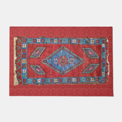 Blue and Rose Antique Turkish Oriental Rug Design