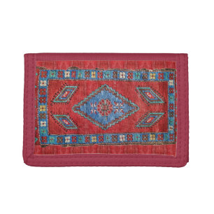 Blue and Rose Antique Turkish Oriental Rug Design Trifold Wallet