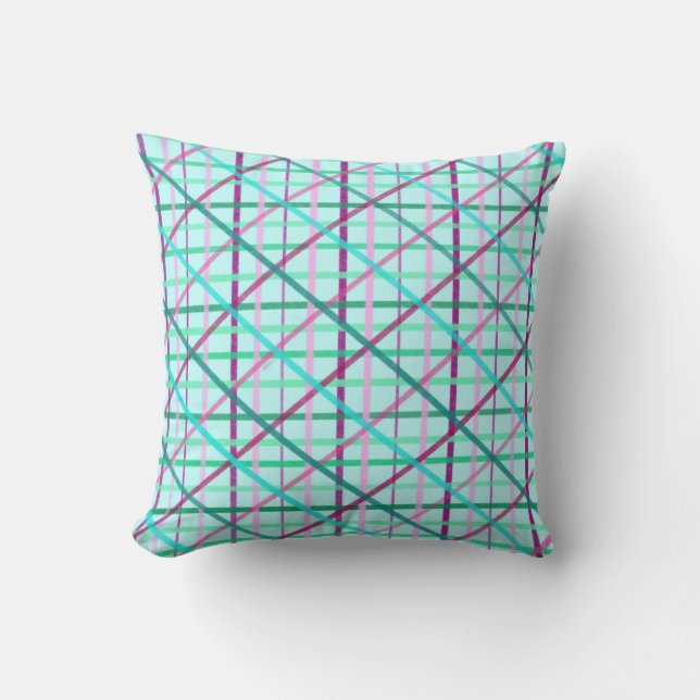 Blue and Rose Checkered Pattern Throw Pillow (Front)