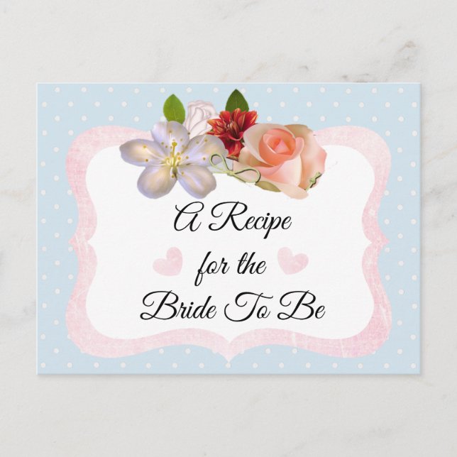 Blue and Rose Gold Blush Pink Recipe Card (Front)