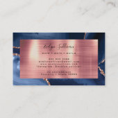 Blue and Rose Gold Foil Agate  Business Card (Back)