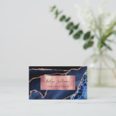 Blue and Rose Gold Foil Agate  Business Card (Standing Front)